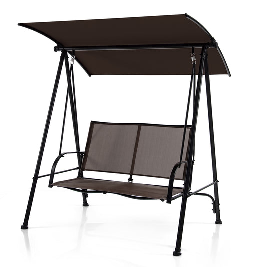 2-Seat Outdoor Canopy Swing, Heavy-Duty Metal Frame, Brown Porch Swings Brown at Gallery Canada