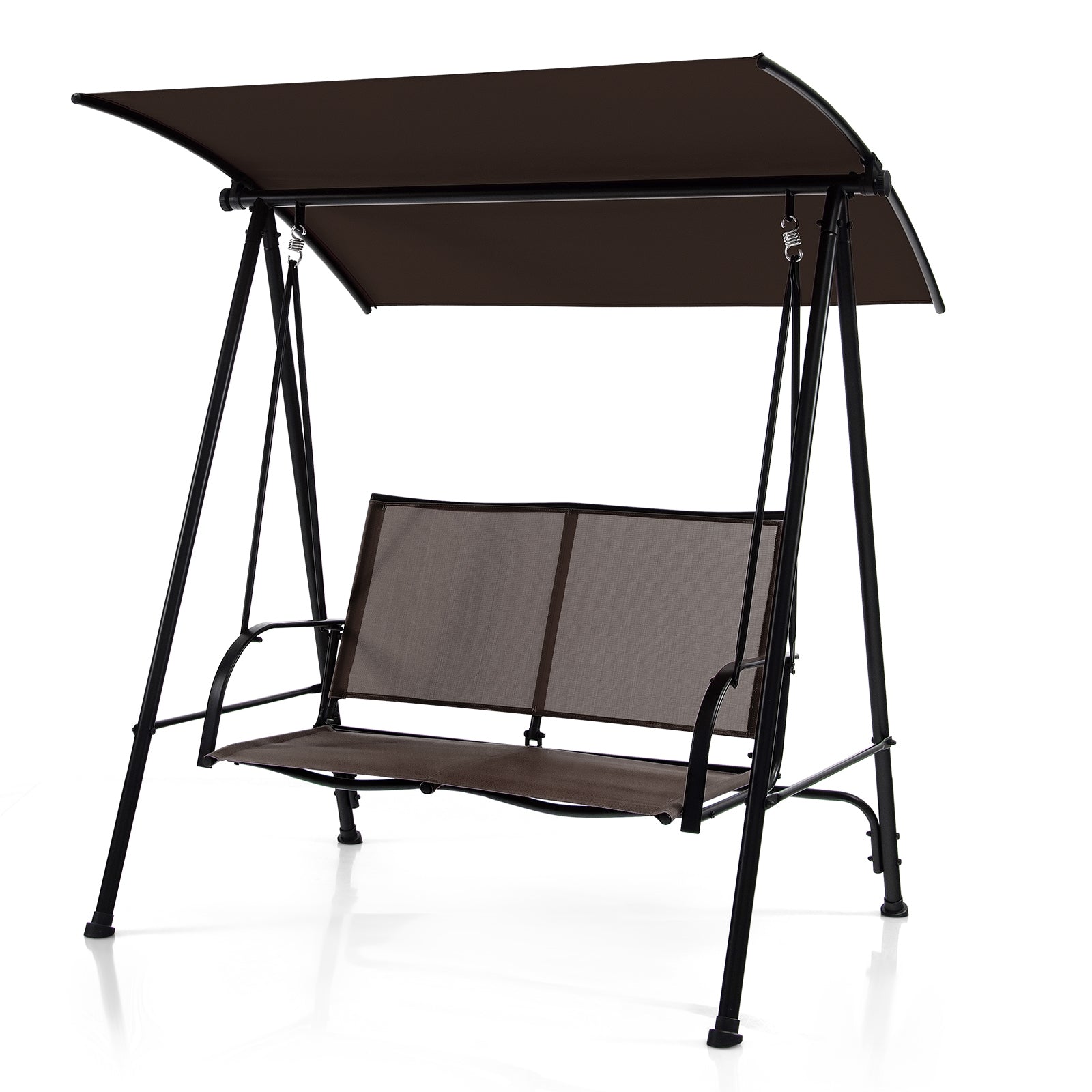 2-Seat Outdoor Canopy Swing, Heavy-Duty Metal Frame, Brown Porch Swings Brown at Gallery Canada