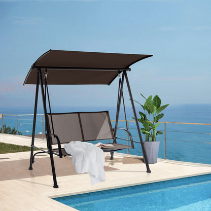 2-Seat Outdoor Canopy Swing with Comfortable Fabric Seat and Heavy-duty Metal Frame, Brown Porch Swings at Gallery Canada