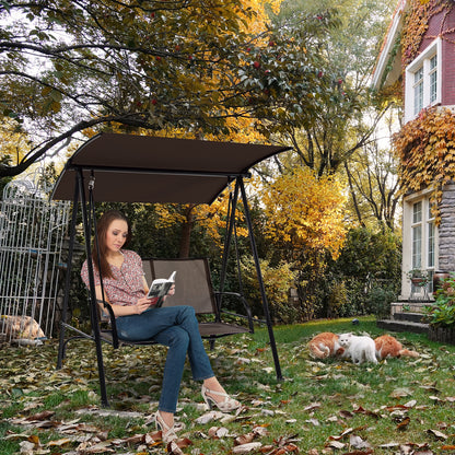 2-Seat Outdoor Canopy Swing with Comfortable Fabric Seat and Heavy-duty Metal Frame, Brown Porch Swings at Gallery Canada