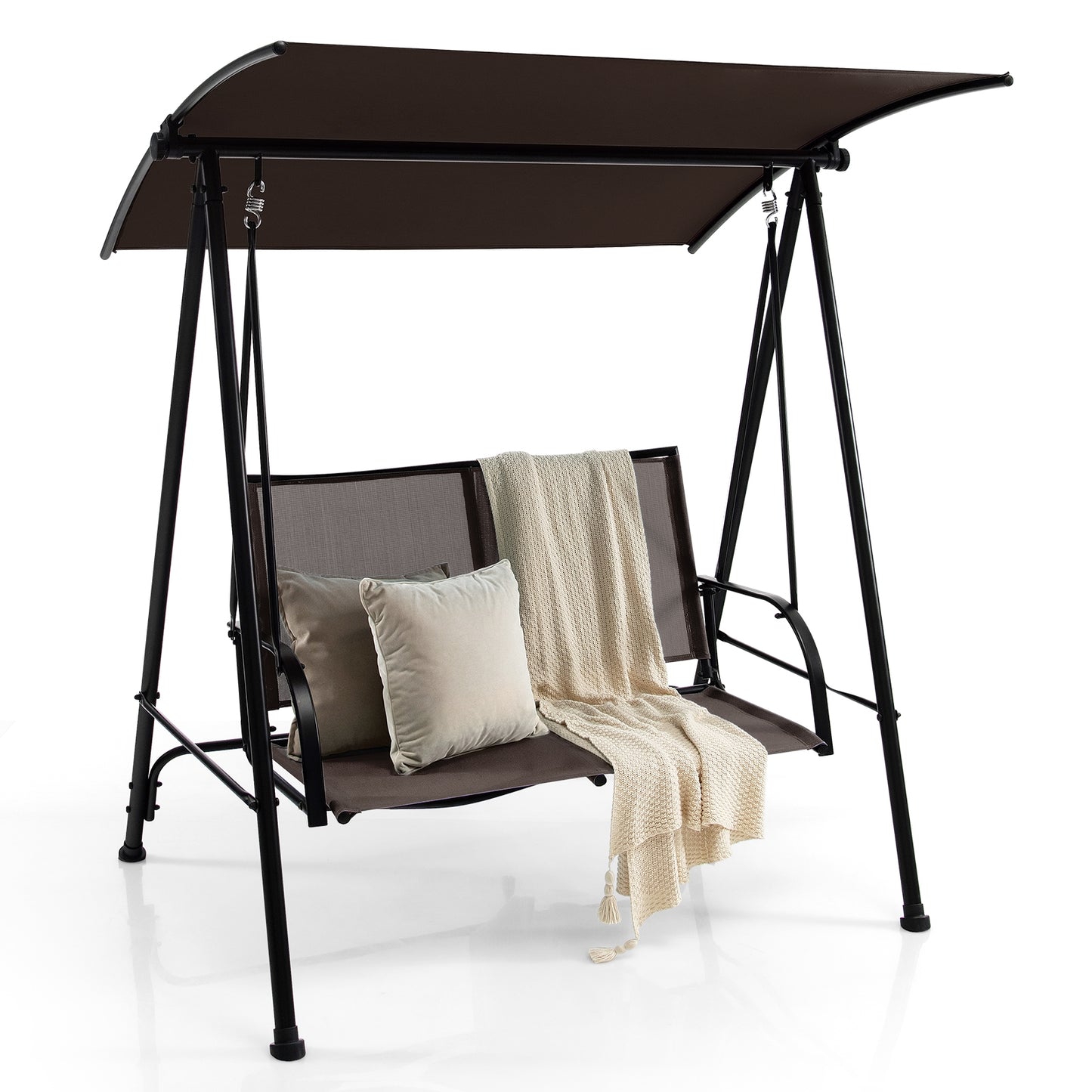 2-Seat Outdoor Canopy Swing with Comfortable Fabric Seat and Heavy-duty Metal Frame, Brown Porch Swings at Gallery Canada