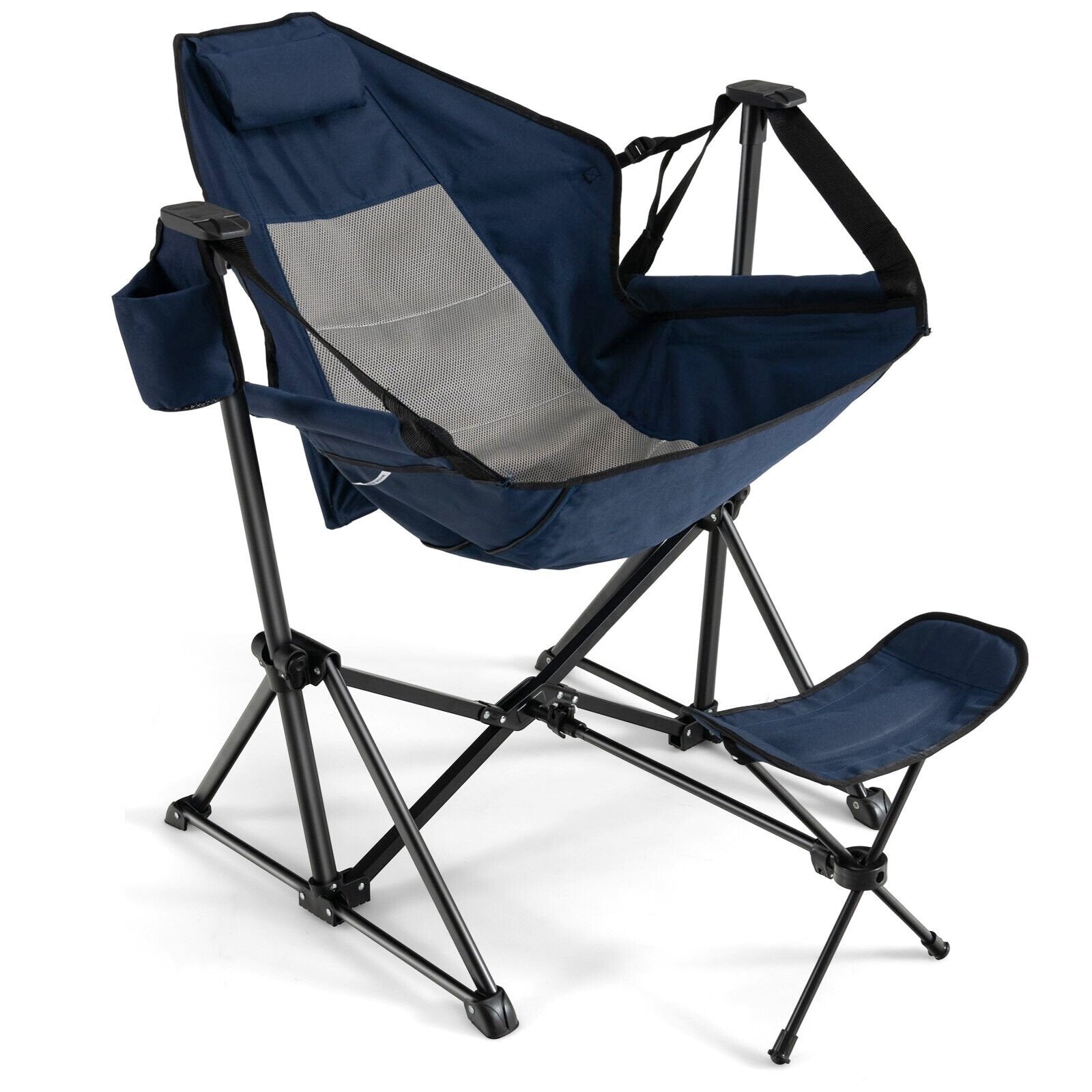 Hammock Camping Chair with Retractable Footrest and Carrying Bag, Navy Camping Furniture at Gallery Canada