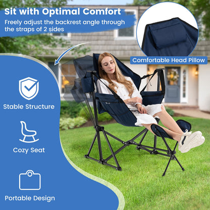 Hammock Camping Chair with Retractable Footrest and Carrying Bag, Navy Camping Furniture at Gallery Canada