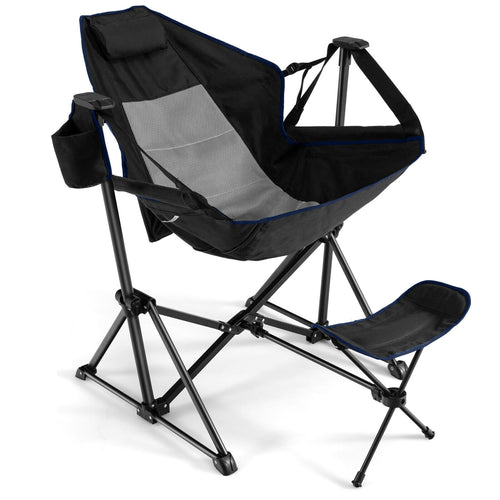 Camping Chair With Retractable Footrest, Carrying Bag, Black