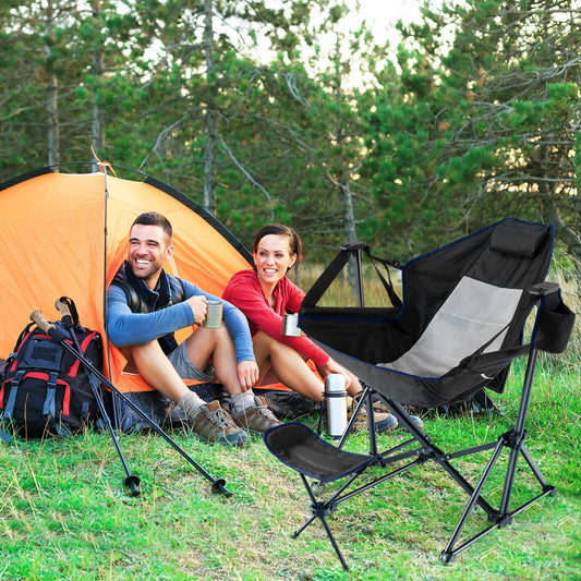 Hammock Camping Chair with Retractable Footrest and Carrying Bag, Black - Gallery Canada