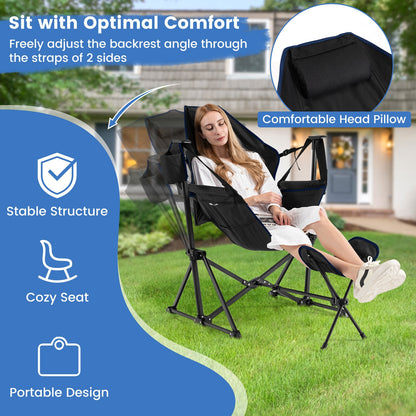 Hammock Camping Chair with Retractable Footrest and Carrying Bag, Black Camping Furniture at Gallery Canada