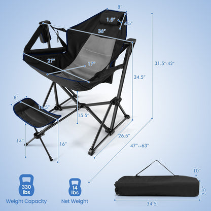 Hammock Camping Chair with Retractable Footrest and Carrying Bag, Black Camping Furniture at Gallery Canada