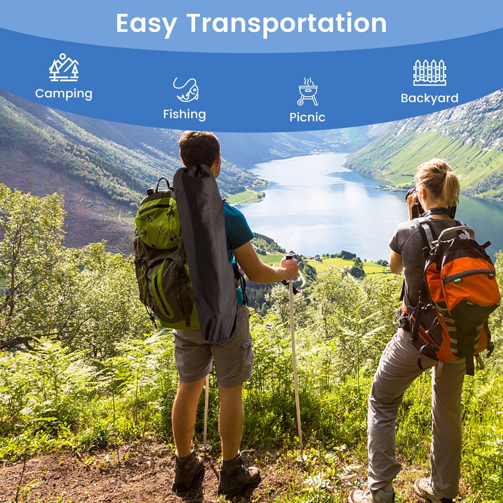 Hammock Camping Chair with Retractable Footrest and Carrying Bag, Black Camping Furniture at Gallery Canada