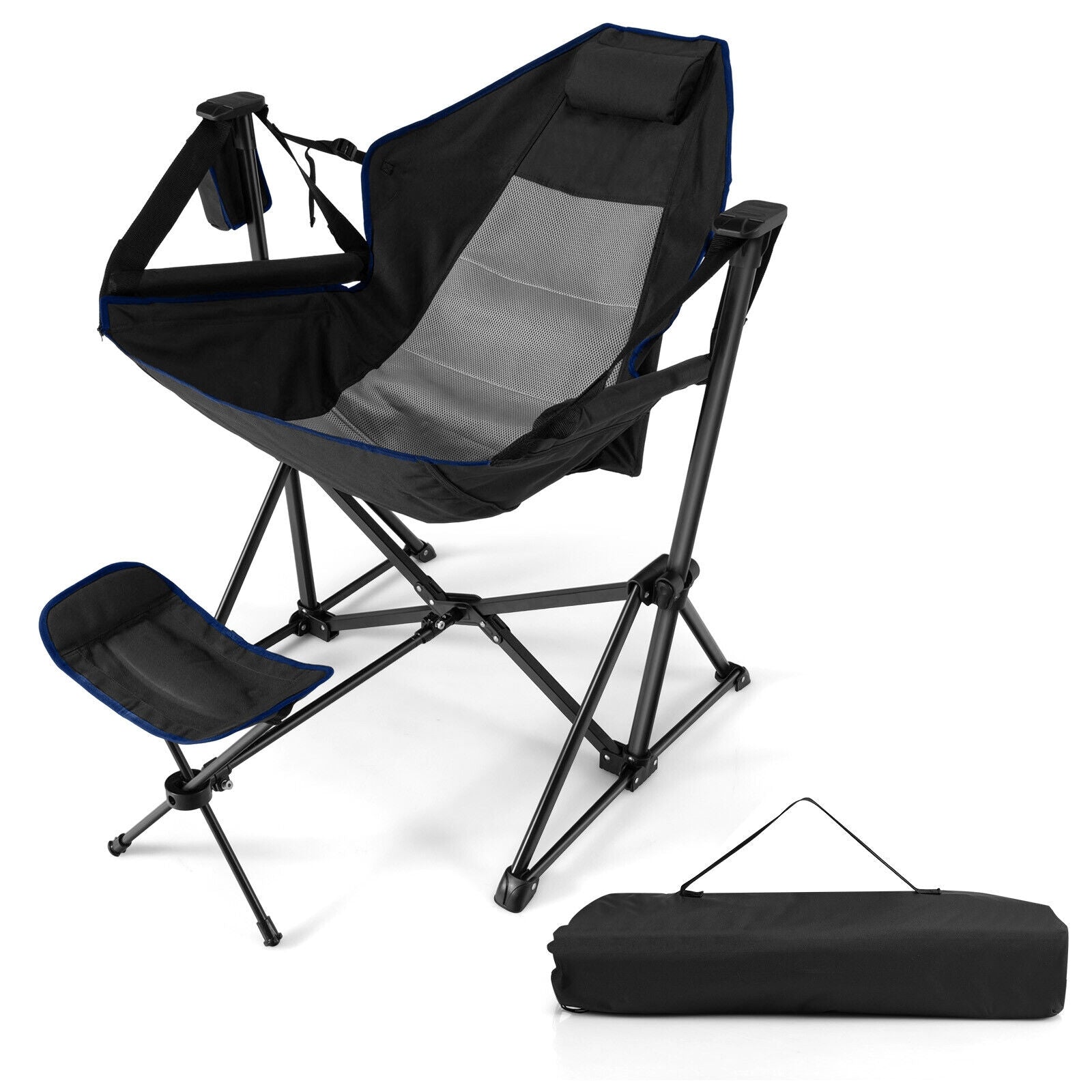 Hammock Camping Chair with Retractable Footrest and Carrying Bag, Black Camping Furniture at Gallery Canada