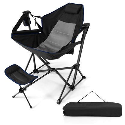 Hammock Camping Chair with Retractable Footrest and Carrying Bag, Black Camping Furniture at Gallery Canada