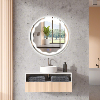 24 Inch Round Wall Mirror with 3-Color LED Lights and Smart Touch Button, Transparent Wall Mirrors at Gallery Canada