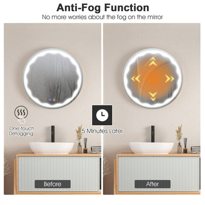 24 Inch Round Wall Mirror with 3-Color LED Lights and Smart Touch Button, Transparent Wall Mirrors at Gallery Canada