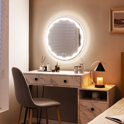 24 Inch Round Wall Mirror with 3-Color LED Lights and Smart Touch Button, Transparent Wall Mirrors at Gallery Canada