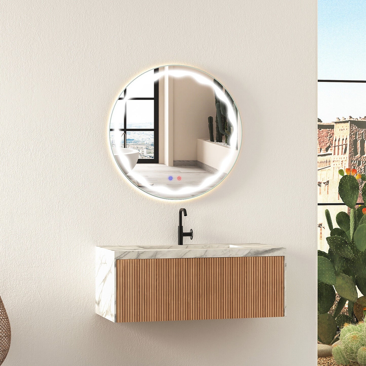 24 Inch Round Wall Mirror with 3-Color LED Lights and Smart Touch Button, Transparent Wall Mirrors at Gallery Canada