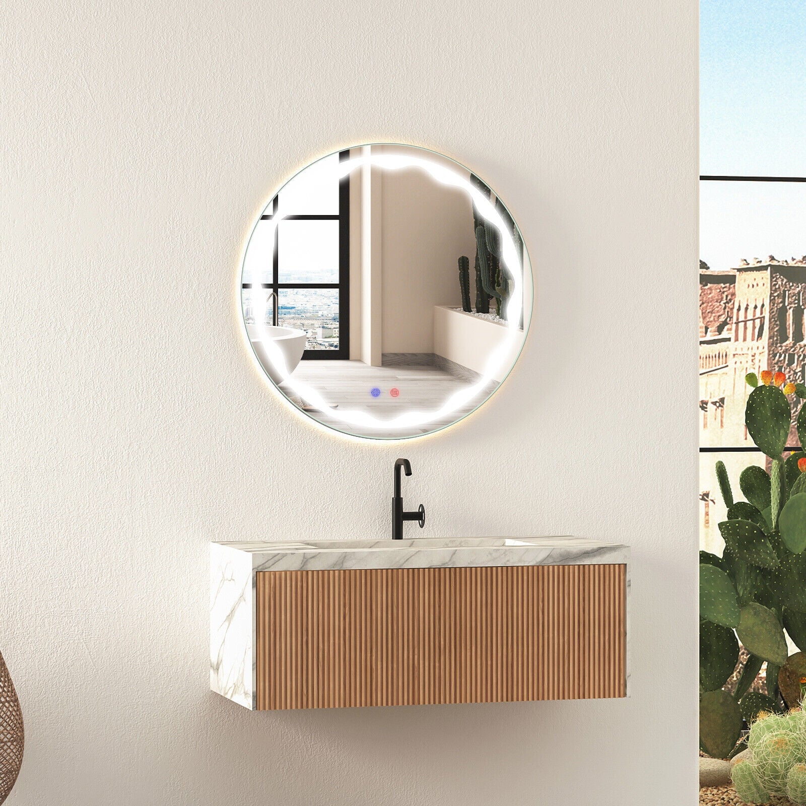 24 Inch Round Wall Mirror with 3-Color LED Lights and Smart Touch Button, Transparent Wall Mirrors at Gallery Canada