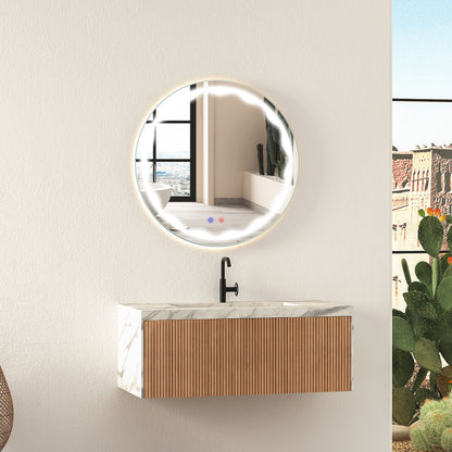 24 Inch Round Wall Mirror with 3-Color LED Lights and Smart Touch Button, Transparent Wall Mirrors at Gallery Canada