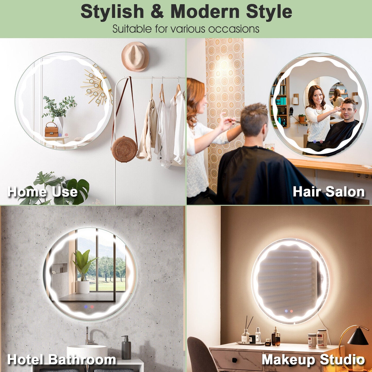 24 Inch Round Wall Mirror with 3-Color LED Lights and Smart Touch Button, Transparent Wall Mirrors at Gallery Canada