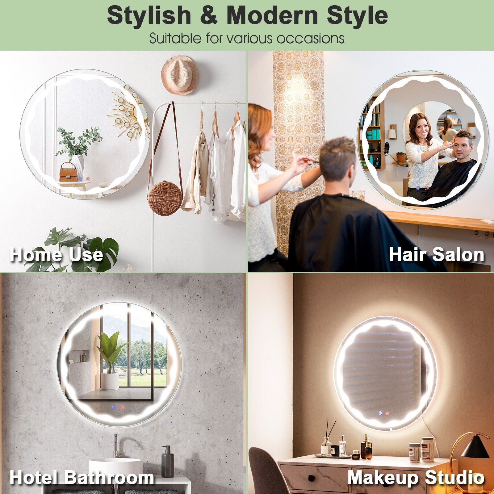 24 Inch Round Wall Mirror with 3-Color LED Lights and Smart Touch Button, Transparent Wall Mirrors at Gallery Canada