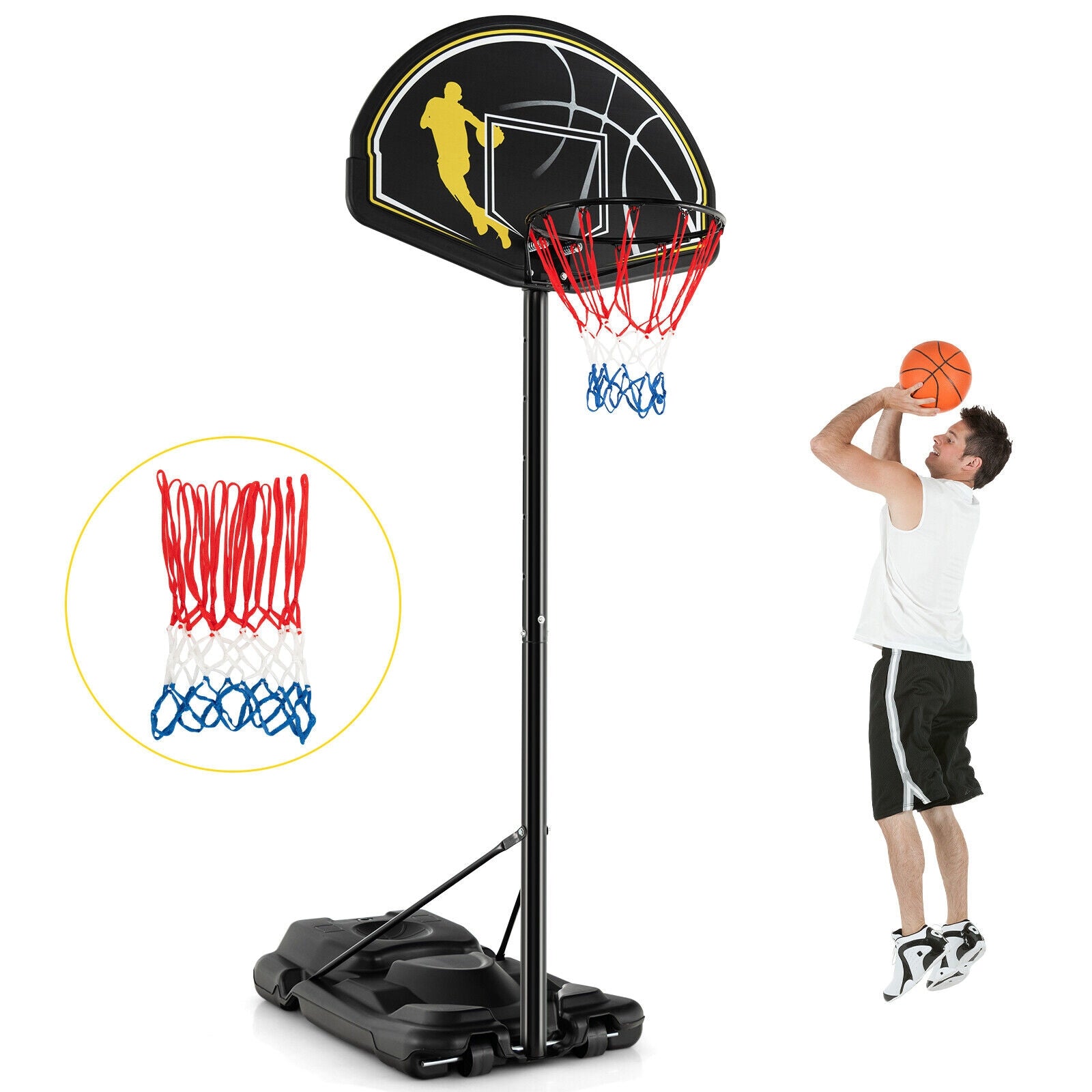4.25-10 Feet Portable Adjustable Basketball Goal Hoop System, Black Sport Equipments at Gallery Canada