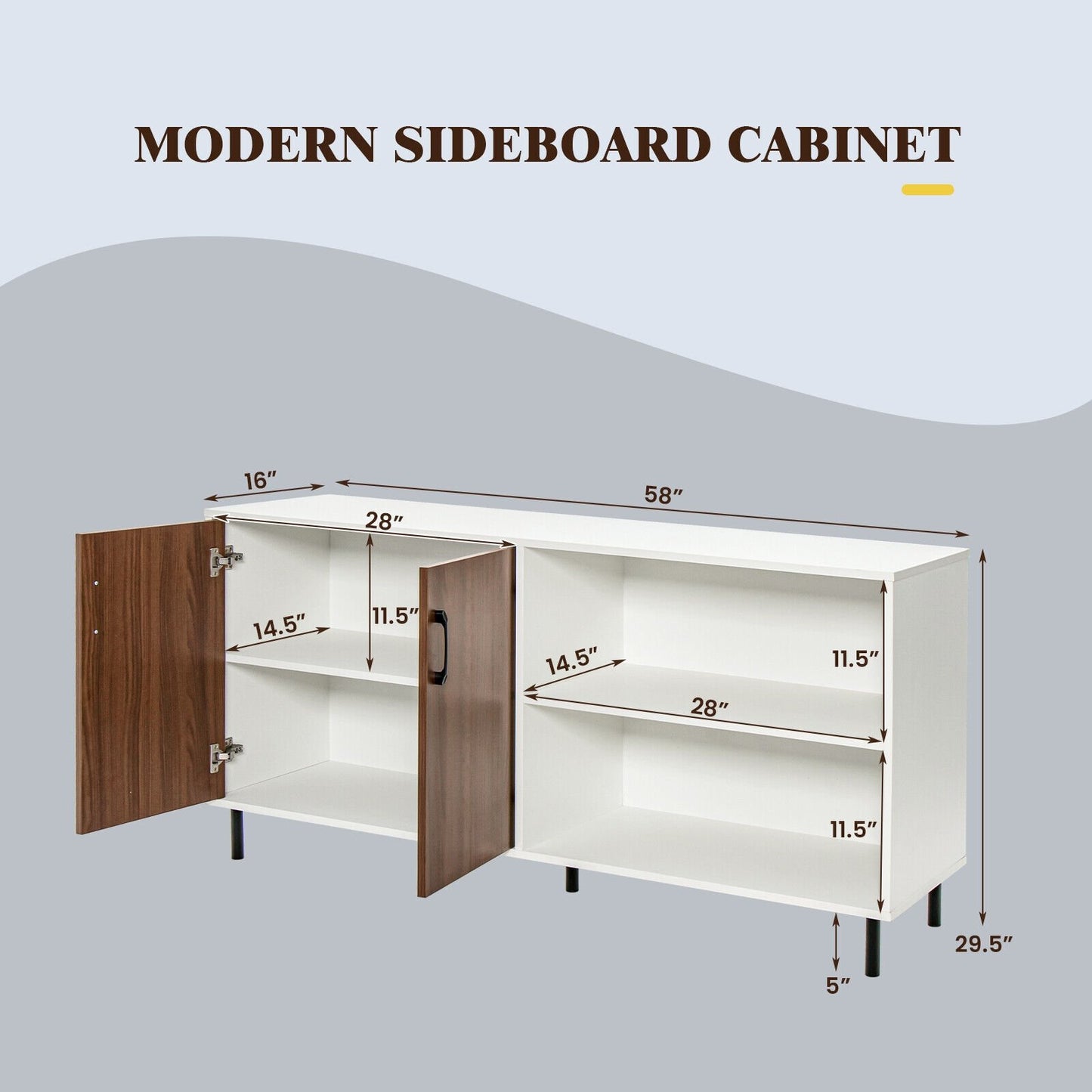 Modern Buffet Sideboard with 2 Doors and Open Compartments, Walnut - Gallery Canada