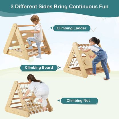 4 in 1 Triangle Climber Toy with Sliding Board and Climbing Net, Natural - Gallery Canada