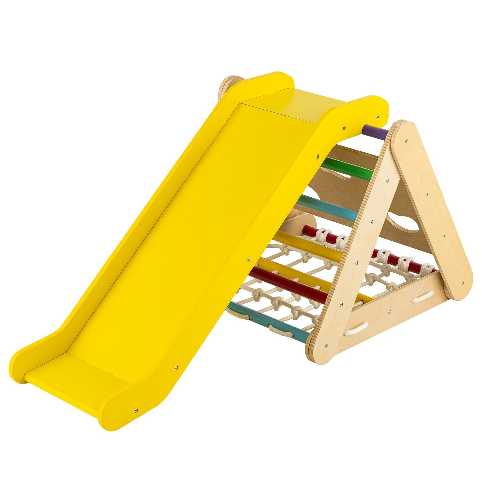 4 in 1 Triangle Climber Toy with Sliding Board and Climbing Net, Multicolor - Gallery Canada