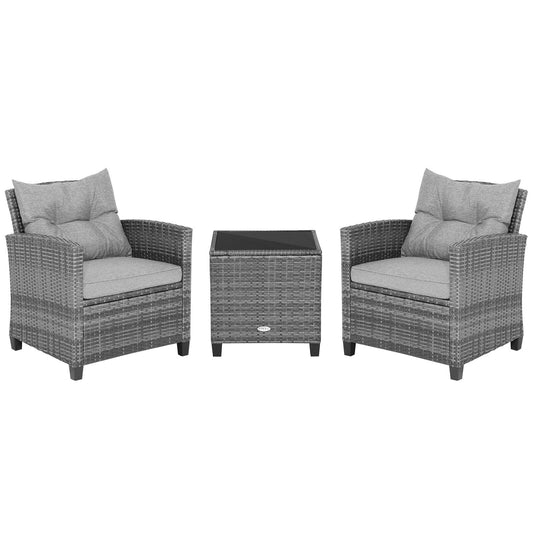 3-Piece Outdoor Wicker Conversation Set, Tempered Glass Tabletop, Gray Patio Conversation Sets Gray at Gallery Canada