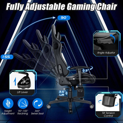 Adjustable Swivel Massage Gaming Chair with 2 Bluetooth Speakers, Gray - Gallery Canada