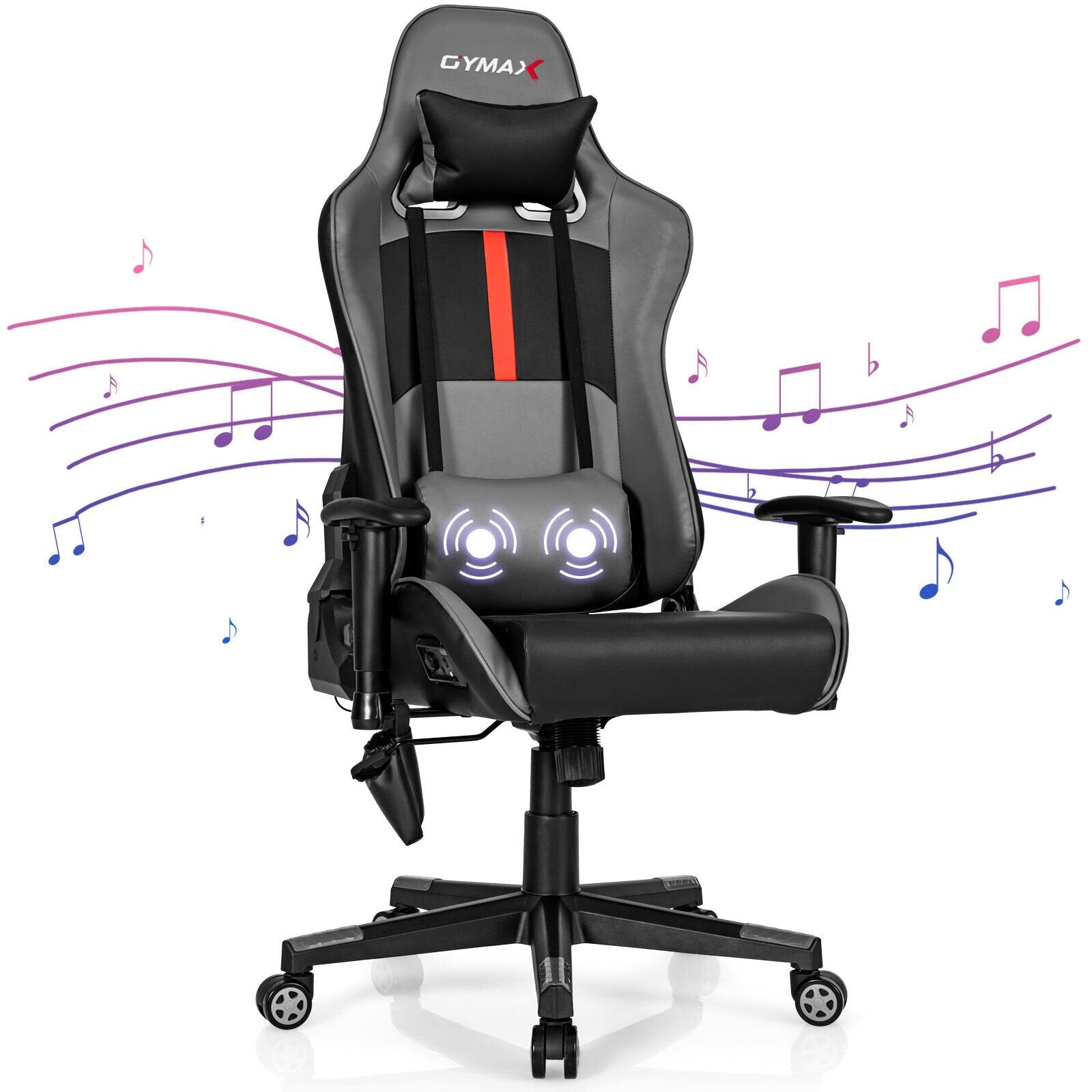 Adjustable Swivel Massage Gaming Chair with 2 Bluetooth Speakers, Gray at Gallery Canada