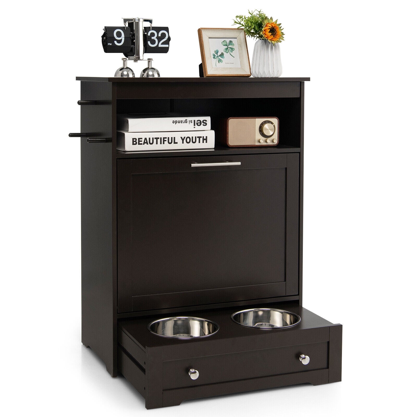 Pet Feeder Station with Stainless Steel Bowl, Coffee Cat Supplies Coffee at Gallery Canada