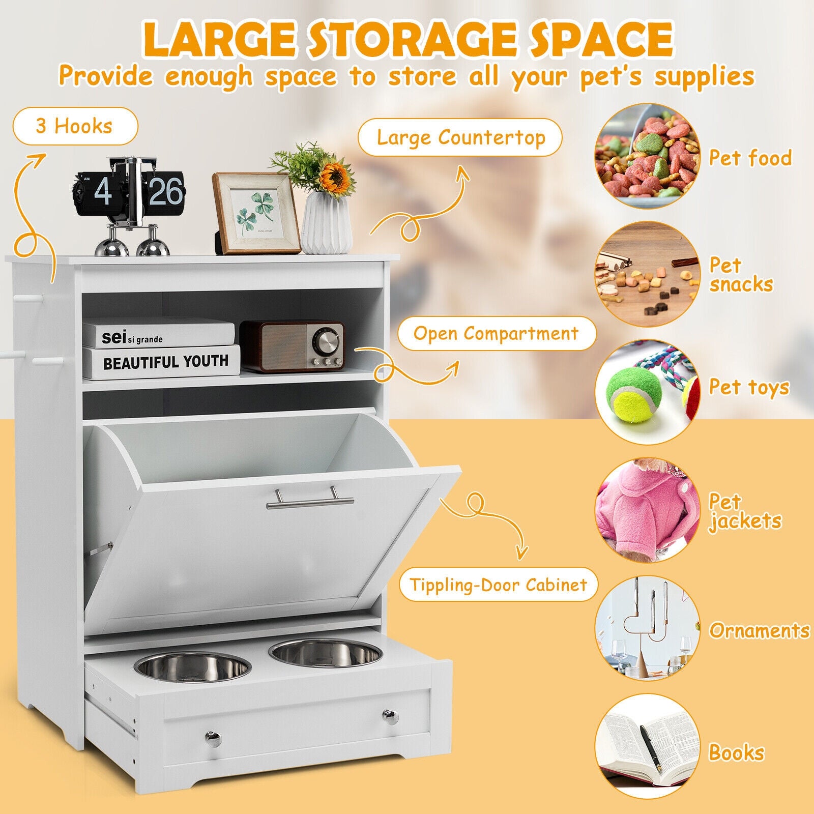 Pet Feeder Station with Stainless Steel Bowl, White Cat Supplies at Gallery Canada