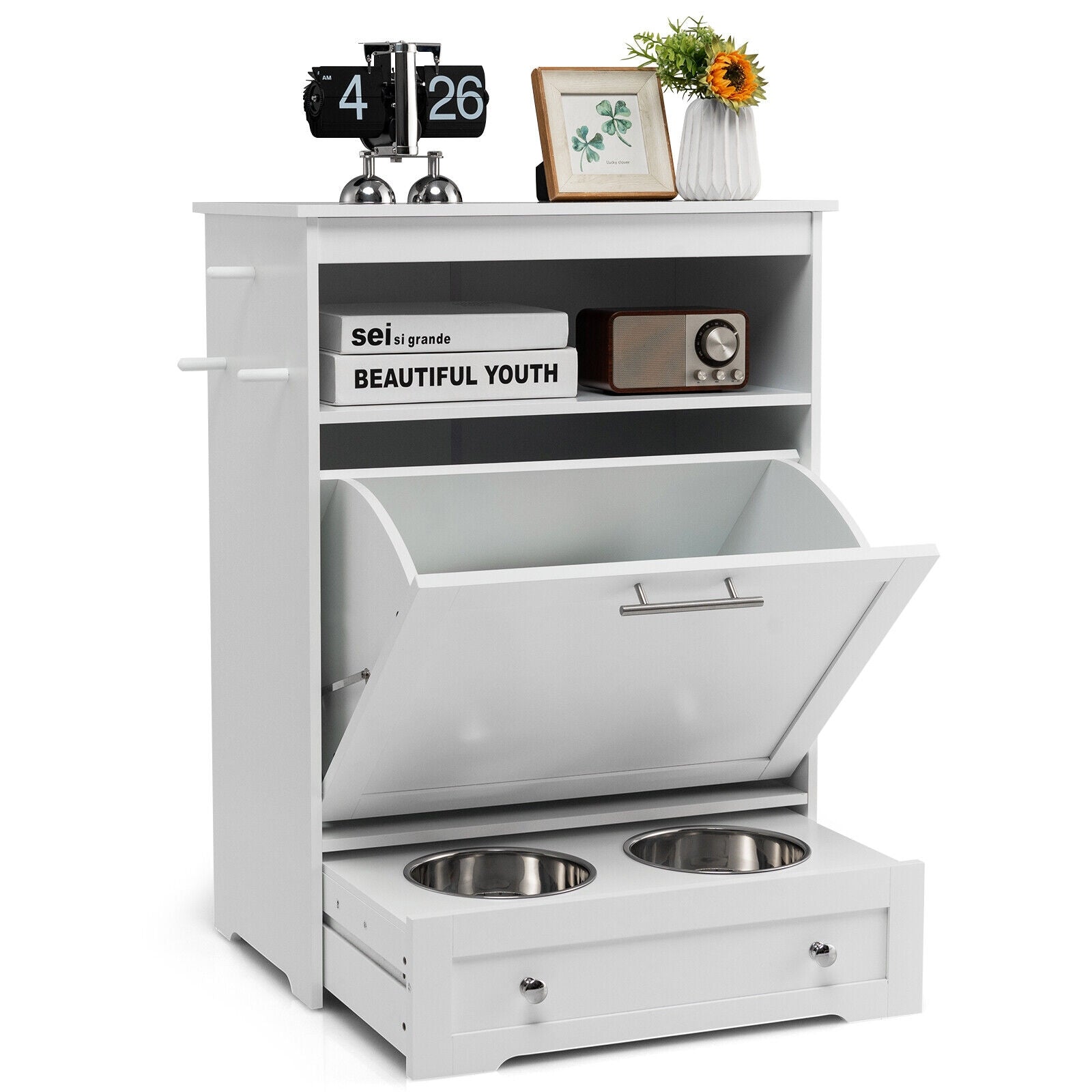 Pet Feeder Station with Stainless Steel Bowl, White Cat Supplies at Gallery Canada