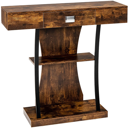 Console Table with Drawer and 2-Tier Shelves for Entryway Living Room, Rustic Brown - Gallery Canada