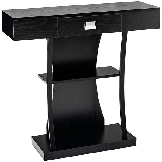 Console Table with Drawer and 2-Tier Shelves for Entryway Living Room, Black - Gallery Canada