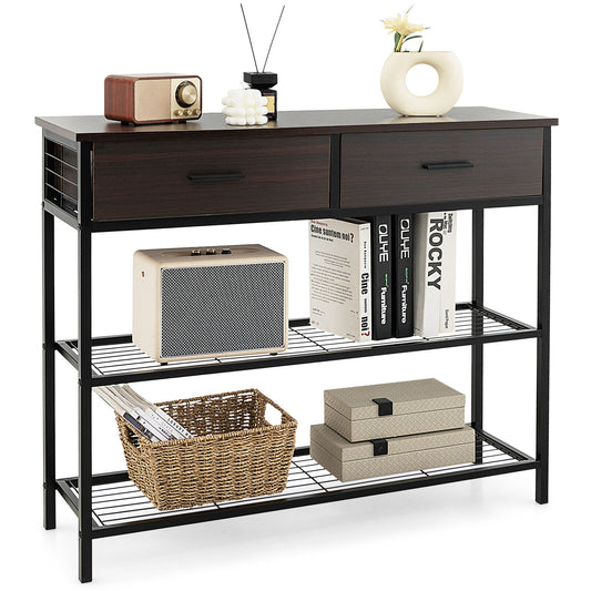 39.5 Inch Entryway Table, 2 Drawers, 2-Tier Shelves, Dark Brown Console Tables Dark Brown at Gallery Canada
