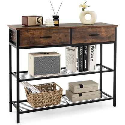 39.5 Inch Entryway Table, 2 Drawers, 2-Tier Shelves, Rustic Brown Console Tables Rustic Brown at Gallery Canada