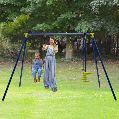 3-in-1 Outdoor Swing Set for Kids Aged 3 to 10, Blue Swing & Playsets at Gallery Canada