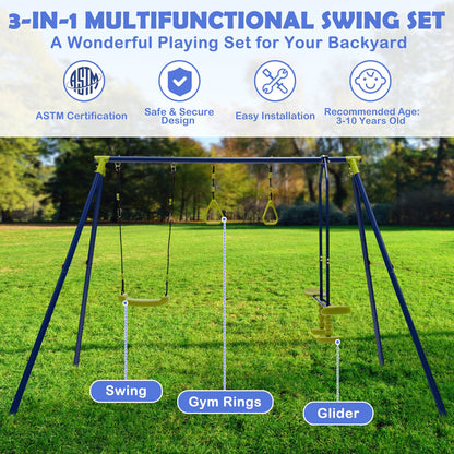 3-in-1 Outdoor Swing Set for Kids Aged 3 to 10, Blue Swing & Playsets at Gallery Canada
