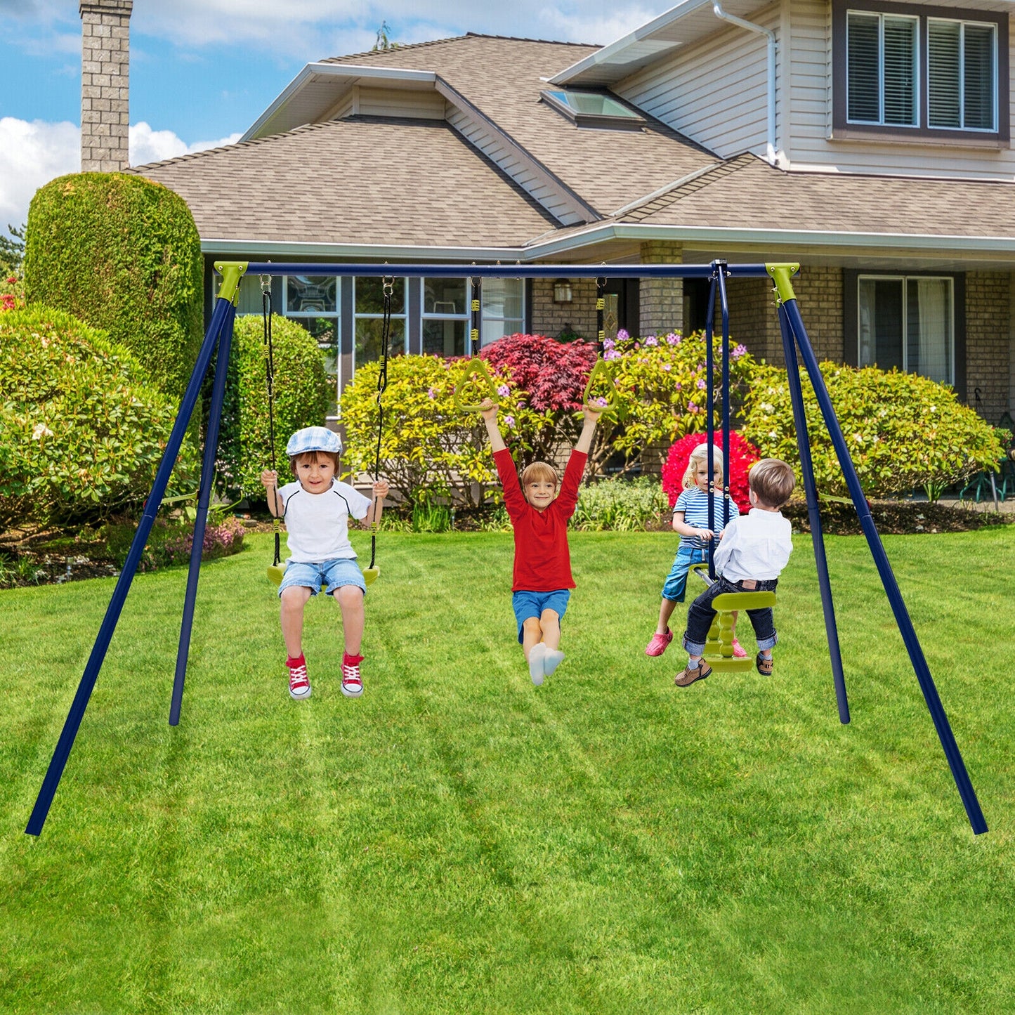 3-in-1 Outdoor Swing Set for Kids Aged 3 to 10, Blue Swing & Playsets at Gallery Canada