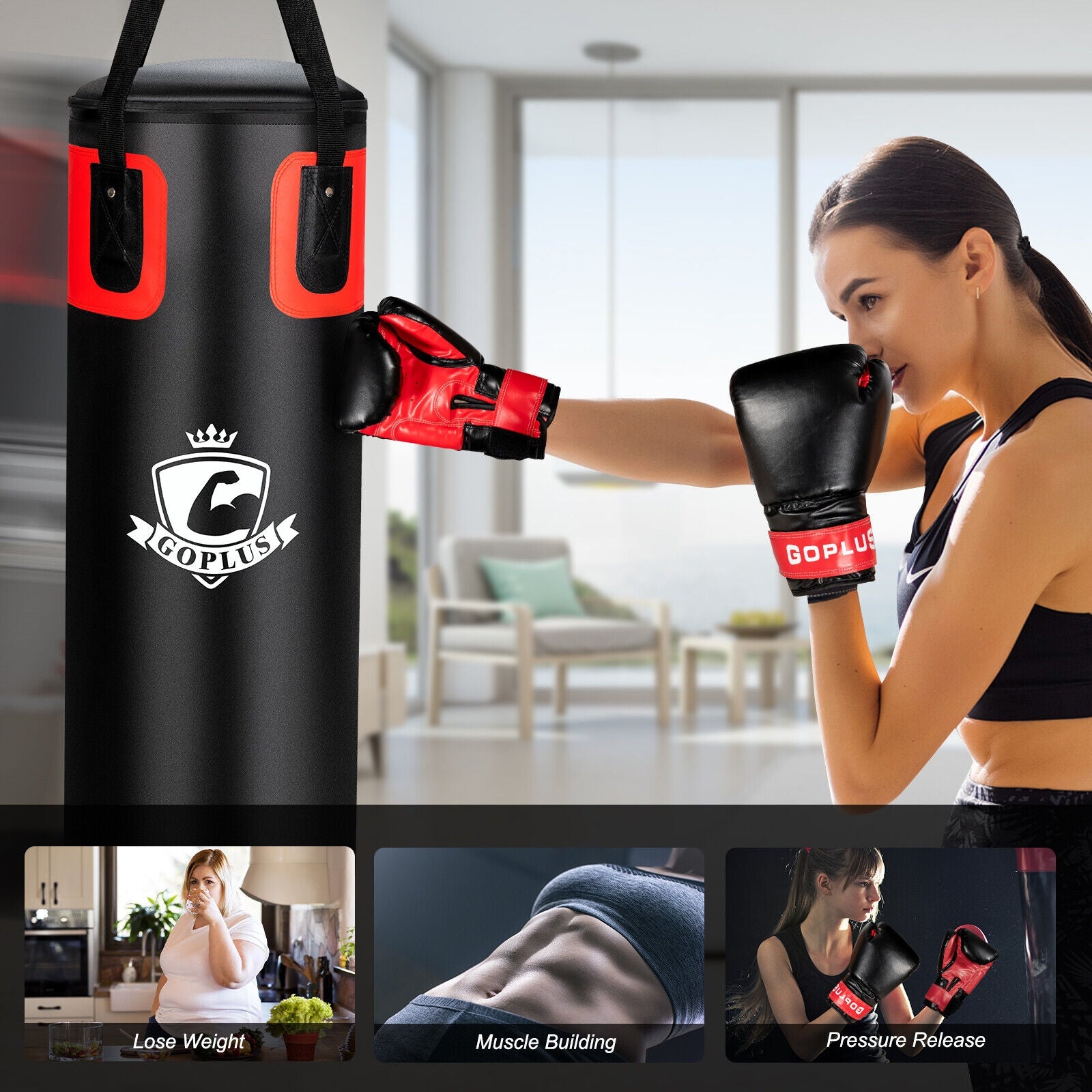 56 Lbs Filled Punching Bag Set For Adults, Black Boxing & Martial Arts at Gallery Canada