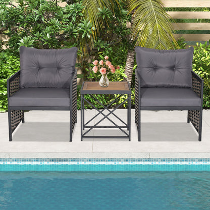 3 Piece Patio Rattan Furniture Set with Acacia Wood Tabletop, Gray Patio Conversation Sets at Gallery Canada