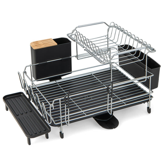 2-Tier Detachable Dish Rack, Drainboard, 360° Swivel Spout, Silver
