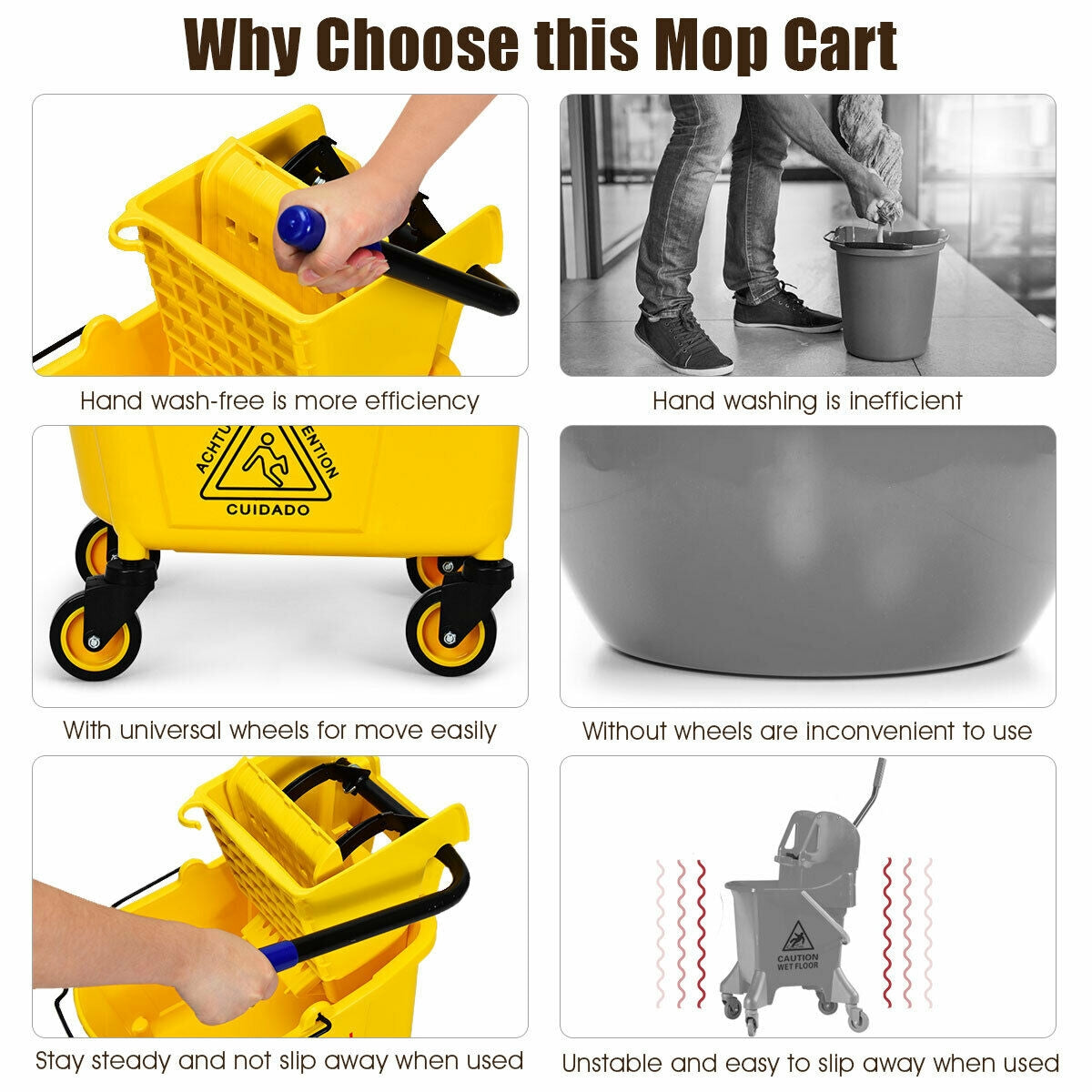26 Quart Side Press Wringer Commercial Mop Bucket - Gallery View 5 of 9