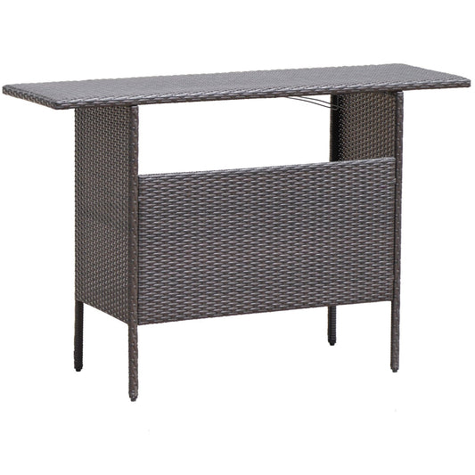 Outdoor Wicker Bar Table with 2 Metal Mesh Shelves, Brown - Gallery Canada