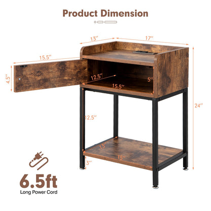 Lift Top End Table with Charging Station and Storage Shelves, Coffee
