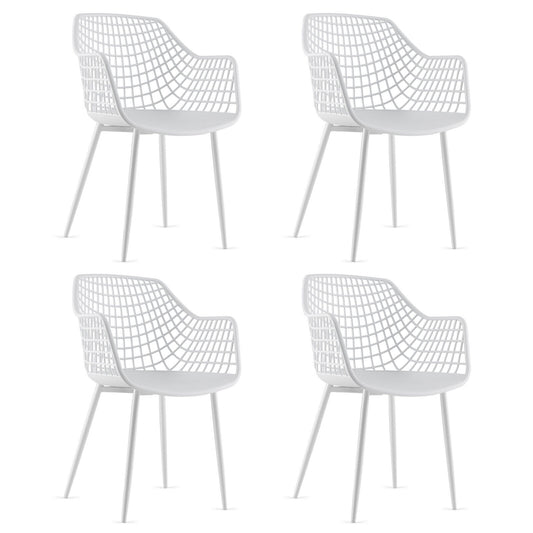 Set of 4 Heavy Duty Modern Dining Chair with Airy Hollow Backrest, White Dining Chairs White at Gallery Canada