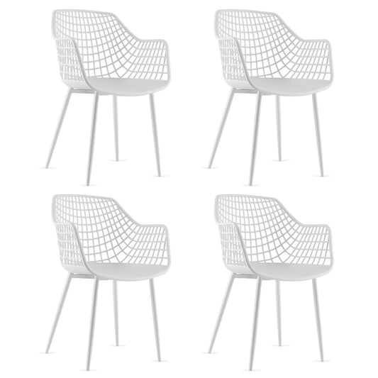 Set of 4 Heavy Duty Modern Dining Chair with Airy Hollow Backrest, White - Gallery Canada