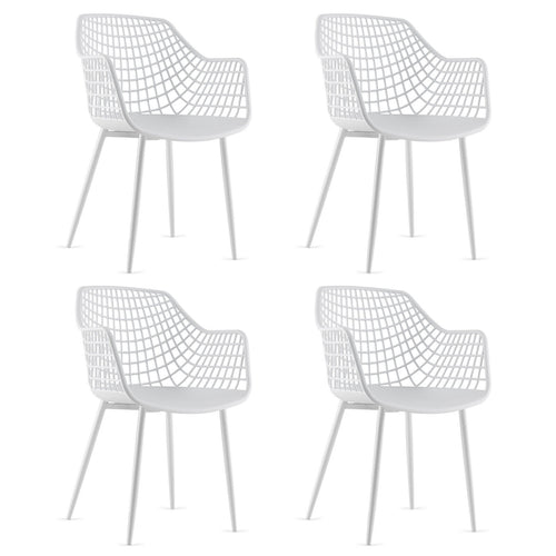 Set of 4 Heavy Duty Modern Dining Chair with Airy Hollow Backrest, White