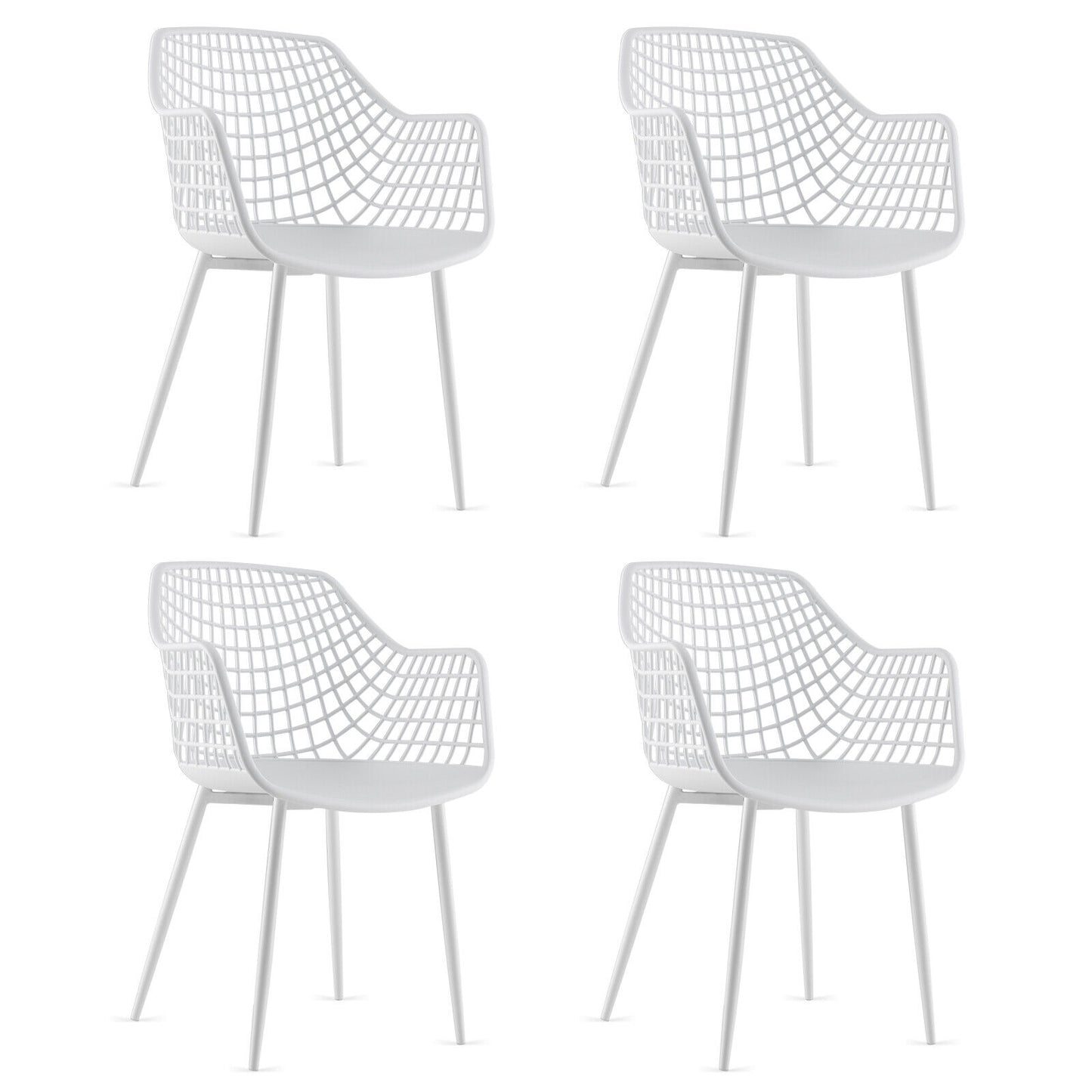 Set of 4 Heavy Duty Modern Dining Chair with Airy Hollow Backrest, White Dining Chairs at Gallery Canada