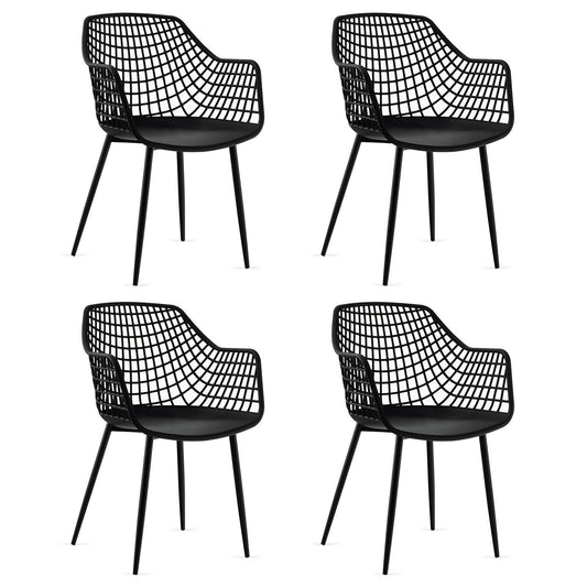 Set of 4 Heavy Duty Modern Dining Chair with Airy Hollow Backrest, Black - Gallery Canada
